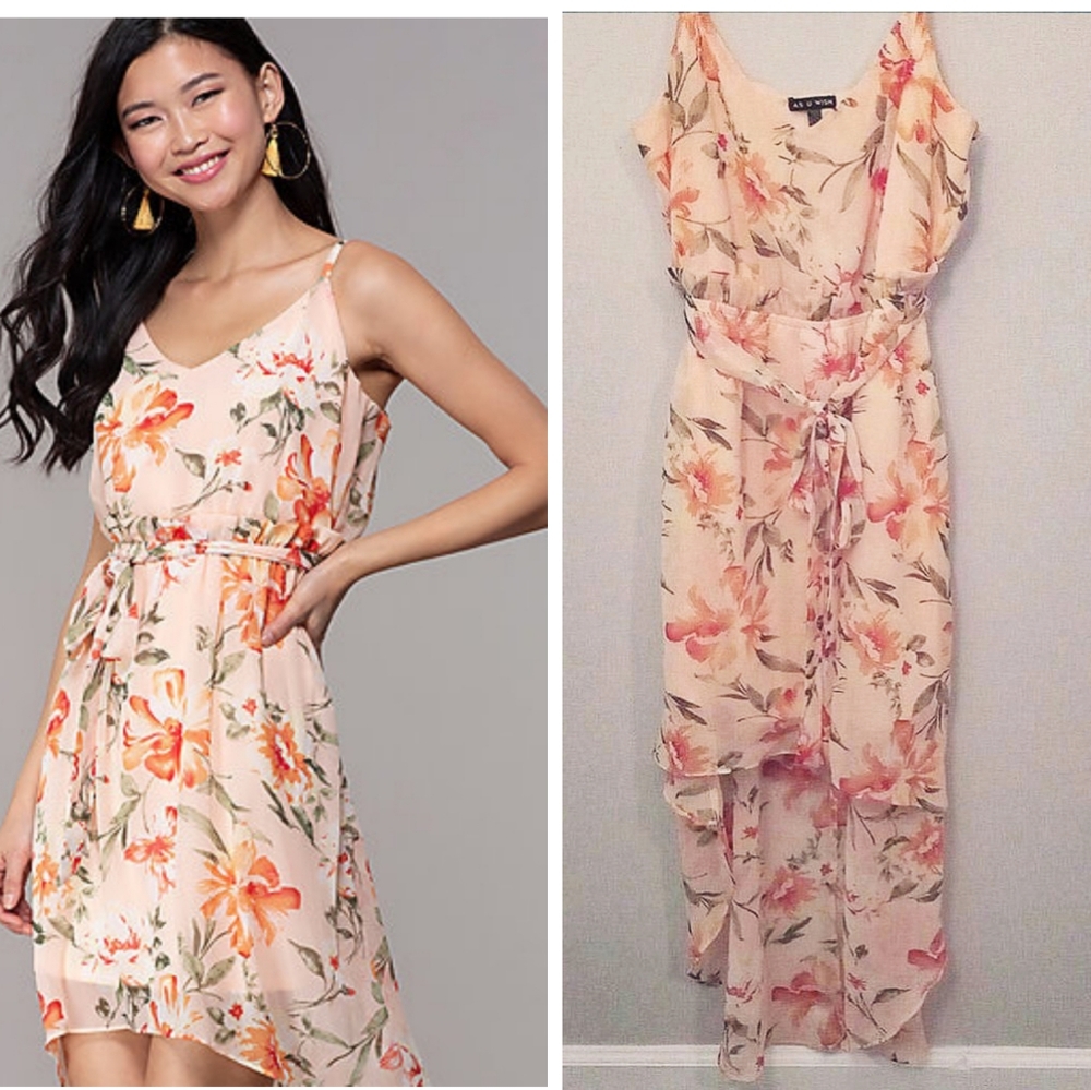 As U Wish High-Low Floral Chiffon Dress - Picture 1 of 14